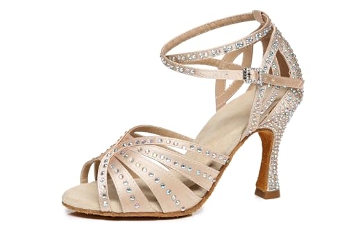 Miyoopark Damen Latein Tanzschuhe Absatzs mit Strass Abend Hochzeit Sandalen Schuhe L440 Nackt 9cm Absatz EU 41 von Miyoopark