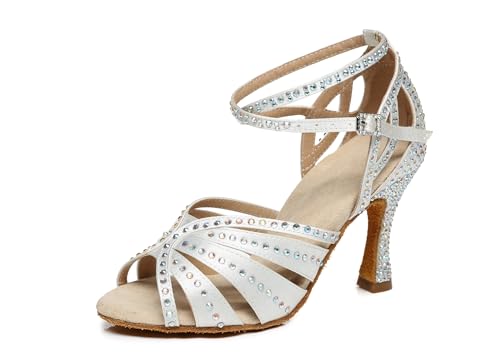 Miyoopark Damen Latein Tanzschuhe Absatzs mit Strass Abend Hochzeit Sandalen Schuhe L440 Weiß 9cm Absatz EU 42 von Miyoopark