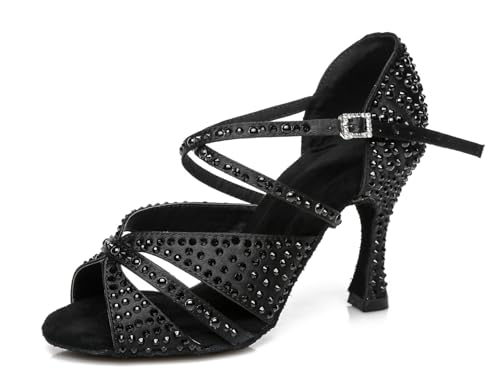 Miyoopark Damen Latein Tanzschuhe Absatzs mit Strass Hochzeit Abend Sandalen Schuhe L428 Schwarz 9cm Absatz EU 36 von Miyoopark