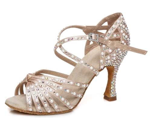 Miyoopark Damen Latein Tanzschuhe Absatzs mit Strass Hochzeit Abend Sandalen Schuhe L429 Nackt 9cm Absatz EU 38.5 von Miyoopark