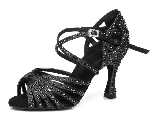Miyoopark Damen Latein Tanzschuhe Absatzs mit Strass Hochzeit Abend Sandalen Schuhe L429 Schwarz 9cm Absatz EU 44 von Miyoopark