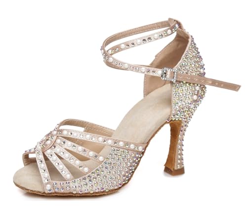 Miyoopark Damen Latein Tanzschuhe Absatzs mit Strass Hochzeit Abend Sandalen Schuhe L430 Nackt 9cm Absatz EU 38 von Miyoopark