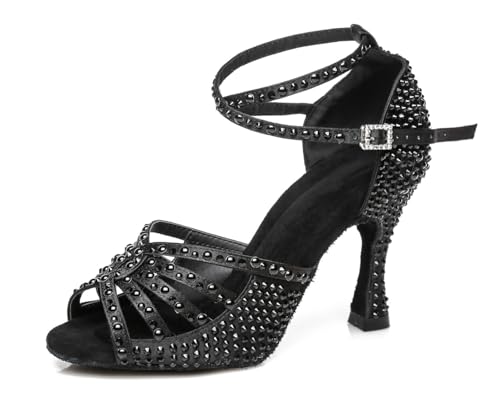 Miyoopark Damen Latein Tanzschuhe Absatzs mit Strass Hochzeit Abend Sandalen Schuhe L430 Schwarz 9cm Absatz EU 35 von Miyoopark