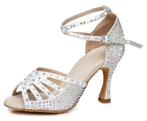 Miyoopark Damen Latein Tanzschuhe Absatzs mit Strass Hochzeit Abend Sandalen Schuhe L430 Weiß 9cm Absatz EU 43.5 von Miyoopark