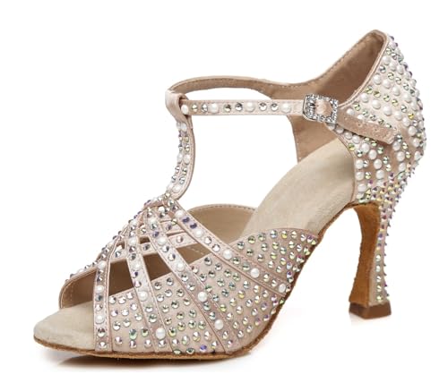 Miyoopark Damen Latein Tanzschuhe Absatzs mit Strass Hochzeit Abend Sandalen Schuhe L431 Nackt 9cm Absatz EU 35 von Miyoopark