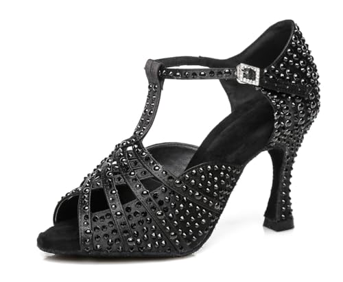 Miyoopark Damen Latein Tanzschuhe Absatzs mit Strass Hochzeit Abend Sandalen Schuhe L431 Schwarz 9cm Absatz EU 40 von Miyoopark