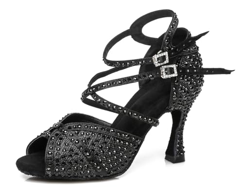 Miyoopark Damen Latein Tanzschuhe Absatzs mit Strass Hochzeit Abend Sandalen Schuhe L432 Schwarz 9cm Absatz EU 38 von Miyoopark