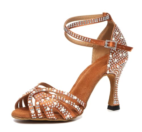 Miyoopark Damen Latein Tanzschuhe Absatzs mit Strass Hochzeit Abend Sandalen Schuhe L506 Bronze 9cm Absatz EU 43 von Miyoopark