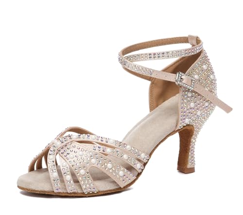 Miyoopark Damen Latein Tanzschuhe Absatzs mit Strass Hochzeit Abend Sandalen Schuhe L506 Nackt 7.5cm Absatz EU 36.5 von Miyoopark