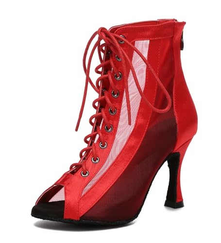 Miyoopark Damen Latein Tanzschuhe mit Reißverschluss Abend Tanzstiefel ZY151 Rot EU 40 von Miyoopark