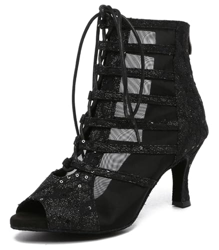 Miyoopark Damen Latein Tanzschuhe mit Reißverschluss Abend Tanzstiefel ZY152 Schwarz EU 41 von Miyoopark