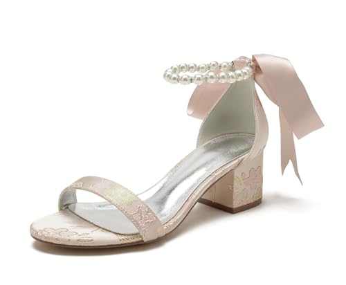 Miyoopark Damen Niedriger Absatz Hochzeits Schuhe Abend Sandalen M718 Pearls Chain Pink EU 40.5 von Miyoopark