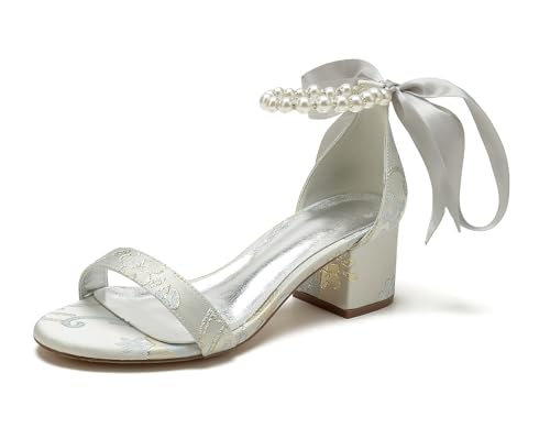 Miyoopark Damen Niedriger Absatz Hochzeits Schuhe Abend Sandalen M718 Pearls Chain Silber EU 38 von Miyoopark