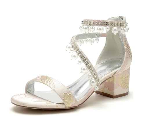 Miyoopark Damen Niedriger Absatz Hochzeits Schuhe Abend Sandalen M719 Pearls Tassel Pink EU 42 von Miyoopark