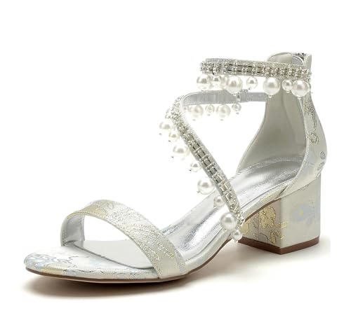 Miyoopark Damen Niedriger Absatz Hochzeits Schuhe Abend Sandalen M719 Pearls Tassel Silber EU 39 von Miyoopark