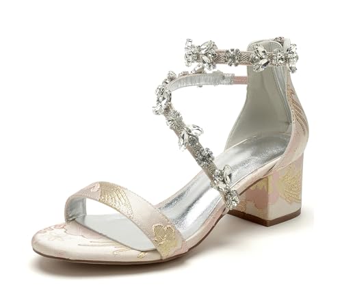 Miyoopark Damen Niedriger Absatz Hochzeits Schuhe Abend Sandalen M721 Rhinestones Chain Pink EU 40.5 von Miyoopark