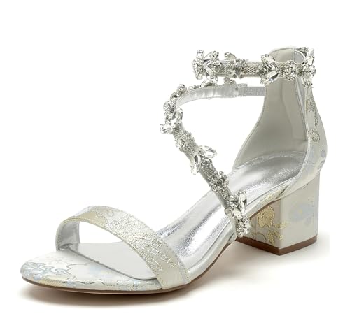 Miyoopark Damen Niedriger Absatz Hochzeits Schuhe Abend Sandalen M721 Rhinestones Chain Silber EU 40 von Miyoopark