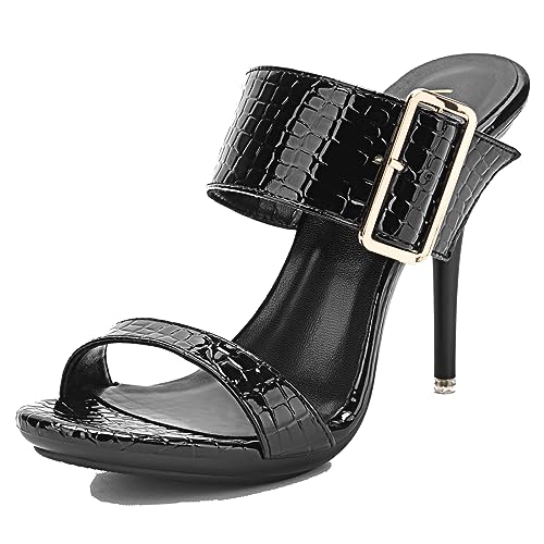 Miyoopark Damen Pantoletten mit Stiletto Hochschuhe Elegant Mule Sandalen Schuhe T14 Stein Schwarz EU 41 von Miyoopark