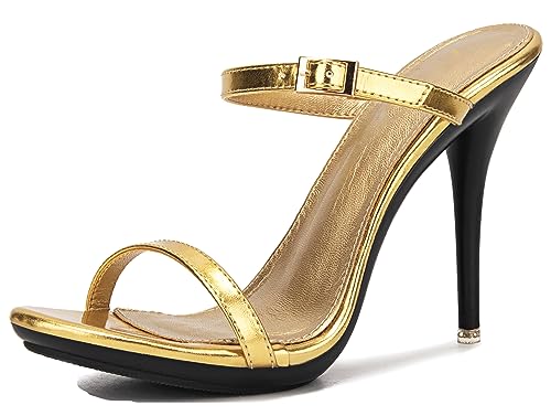 Miyoopark Damen Pantoletten mit Stiletto Hochschuhe Elegant Mule Sandalen Schuhe T38 Gold EU 39 von Miyoopark