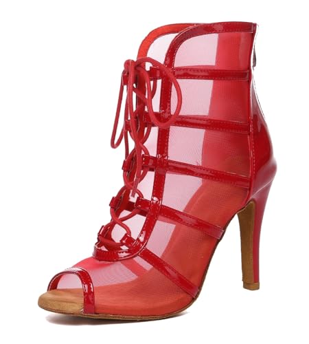 Miyoopark Damen Salsa Latein Tanzschuhe mit Absatz Abend Tanzstiefel Prom Schuhe C001 Rot 9.8cm Absatz EU 38 von Miyoopark