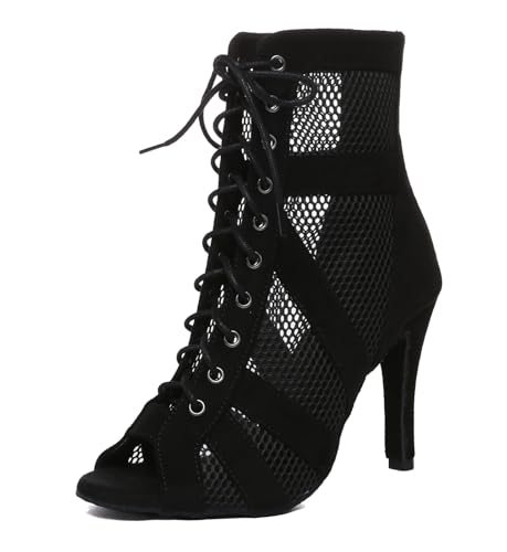 Miyoopark Damen Salsa Latein Tanzschuhe mit Absatz Abend Tanzstiefel Prom Schuhe C002 Schwarz 9.8cm Absatz EU 39 von Miyoopark