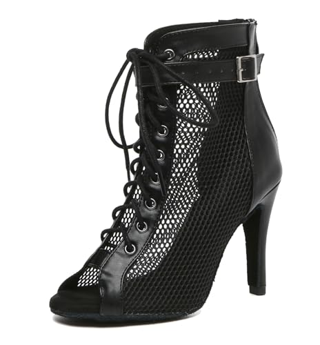 Miyoopark Damen Salsa Latein Tanzschuhe mit Absatz Abend Tanzstiefel Prom Schuhe C007 Schwarz 9.8cm Absatz EU 34 von Miyoopark
