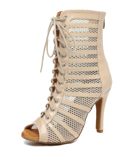 Miyoopark Damen Salsa Latein Tanzschuhe mit Absatz Abend Tanzstiefel Prom Schuhe C008 Nackt 9.8cm Absatz EU 37.5 von Miyoopark