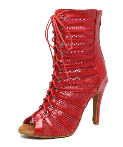 Miyoopark Damen Salsa Latein Tanzschuhe mit Absatz Abend Tanzstiefel Prom Schuhe C008 Rot 9.8cm Absatz EU 37 von Miyoopark