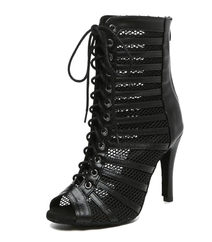 Miyoopark Damen Salsa Latein Tanzschuhe mit Absatz Abend Tanzstiefel Prom Schuhe C008 Schwarz 9.8cm Absatz EU 37.5 von Miyoopark