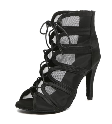 Miyoopark Damen Salsa Latein Tanzschuhe mit Absatz Abend Tanzstiefel Prom Schuhe C009 Schwarz 9.8cm Absatz EU 39 von Miyoopark