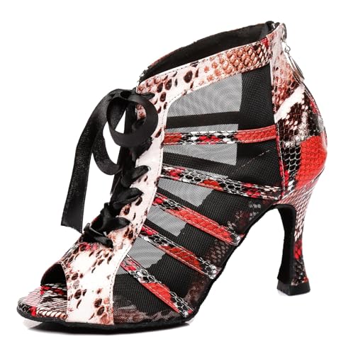 Miyoopark Damen Salsa Latein Tanzschuhe mit Absatz Abend Tanzstiefel Prom Schuhe L401 Rot 9cm Absatz EU 36.5 von Miyoopark