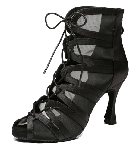 Miyoopark Damen Salsa Latein Tanzschuhe mit Absatz Abend Tanzstiefel Prom Schuhe L444 Schwarz 9cm Absatz EU 41 von Miyoopark