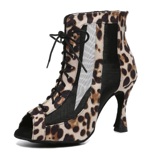 Miyoopark Damen Salsa Latein Tanzschuhe mit Absatz Abend Tanzstiefel Prom Schuhe L493 Leopard 9cm Absatz EU 43.5 von Miyoopark