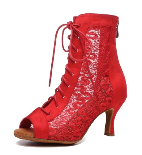 Miyoopark Damen Salsa Latein Tanzschuhe mit Absatz Abend Tanzstiefel Prom Schuhe L546 Rot 7.5cm Absatz EU 39 von Miyoopark