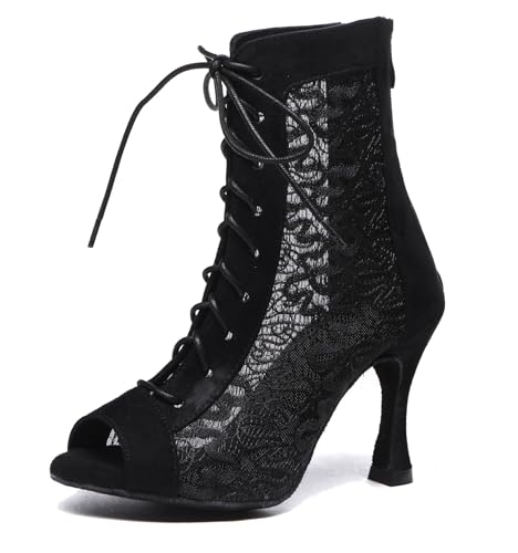 Miyoopark Damen Salsa Latein Tanzschuhe mit Absatz Abend Tanzstiefel Prom Schuhe L546 Schwarz 9cm Absatz EU 39.5 von Miyoopark