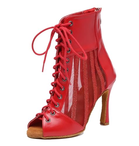 Miyoopark Damen Salsa Latein Tanzschuhe mit Absatz Abend Tanzstiefel Prom Schuhe L572 Rot 10cm Absatz EU 42 von Miyoopark