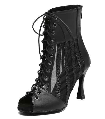 Miyoopark Damen Salsa Latein Tanzschuhe mit Absatz Abend Tanzstiefel Prom Schuhe L572 Schwarz 9cm Absatz EU 42.5 von Miyoopark