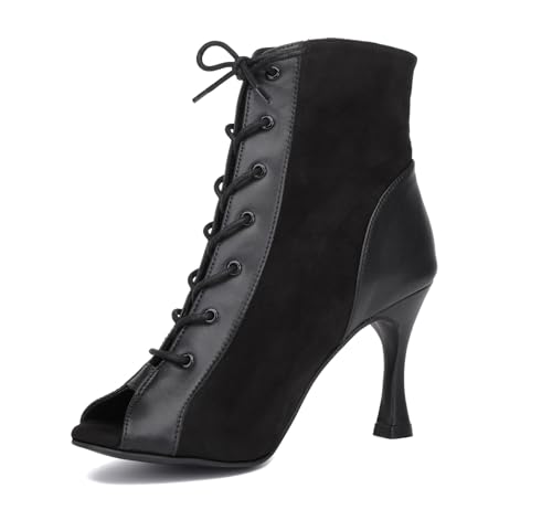 Miyoopark Damen Tango Salsa Schuhe mit Absatz Schnursenkel Tanzen Stiefel L500 Schwarz 9cm Absatz EU 36 von Miyoopark