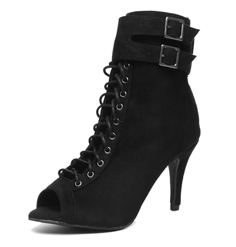 Miyoopark Damen Tango Salsa Schuhe mit Absatz Schnursenkel Tanzen Stiefel L509 Schwarz 8.5cm Absatz EU 37 von Miyoopark