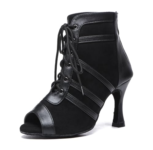 Miyoopark Damen Tango Salsa Schuhe mit Absatz Schnursenkel Tanzen Stiefel L541 Schwarz 9cm Absatz EU 39.5 von Miyoopark