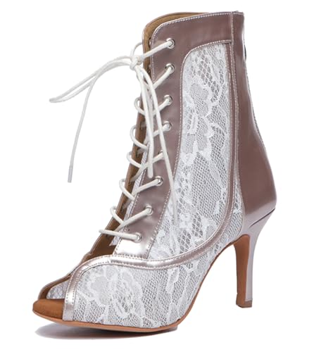 Miyoopark Damen Tango Salsa Schuhe mit Absatz Schnursenkel Tanzen Stiefel L563 Nackt 8.5cm Absatz EU 44 von Miyoopark