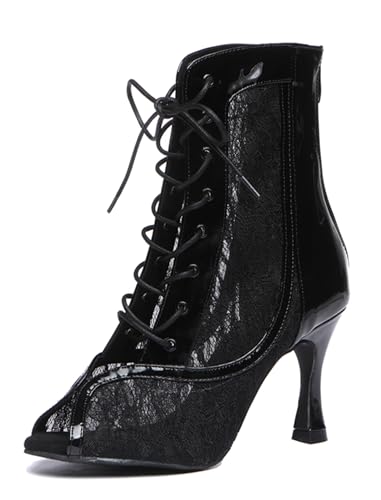 Miyoopark Damen Tango Salsa Schuhe mit Absatz Schnursenkel Tanzen Stiefel L563 Schwarz 9cm Absatz EU 39 von Miyoopark