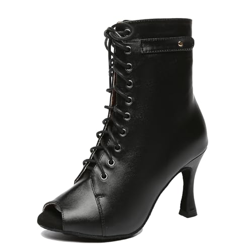 Miyoopark Damen Tango Salsa Schuhe mit Absatz Schnursenkel Tanzen Stiefel L571 Schwarz 9cm Absatz EU 42.5 von Miyoopark