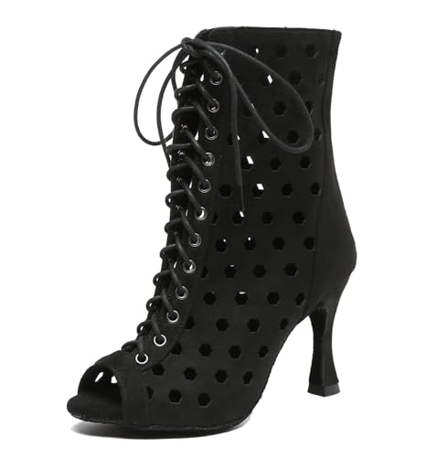 Miyoopark Damen Tango Salsa Schuhe mit Absatz Schnursenkel Tanzen Stiefel L574 Schwarz 9cm Absatz EU 42.5 von Miyoopark