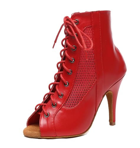 Miyoopark Damen Tango Salsa Schuhe mit Absatz Schnursenkel Tanzen Stiefel L581 Rot 10cm Absatz EU 36.5 von Miyoopark