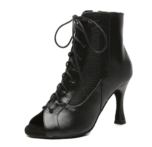 Miyoopark Damen Tango Salsa Schuhe mit Absatz Schnursenkel Tanzen Stiefel L581 Schwarz 9cm Absatz EU 42.5 von Miyoopark