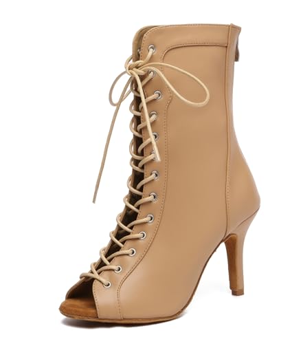 Miyoopark Damen Tango Salsa Schuhe mit Absatz Schnursenkel Tanzen Stiefel L587 Braun 8.5cm Absatz EU 43.5 von Miyoopark