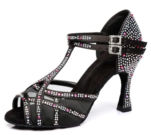 Miyoopark Damen Tango Salsa Tanzschuhe Glitzer Hochzeit Abend Sandalen Schuhe L372 Schwarz 9cm Absatz EU 34 von Miyoopark