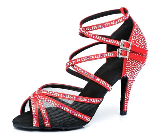 Miyoopark Damen Tango Salsa Tanzschuhe Glitzer Hochzeit Abend Sandalen Schuhe L373 Rot 8.5cm Absatz EU 43 von Miyoopark