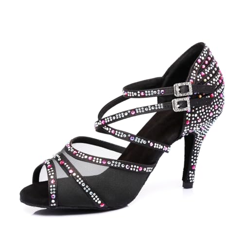 Miyoopark Damen Tango Salsa Tanzschuhe Glitzer Hochzeit Abend Sandalen Schuhe L374 Schwarz 8.5cm Absatz EU 37 von Miyoopark
